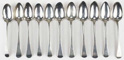 Lot 784 - Spoons. A collection of silver serving spoons, including a pair of George III serving spoons...