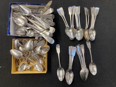 Lot 764 - Mixed Silver. A set of four silver King's pattern grapefruit spoons and other spoons