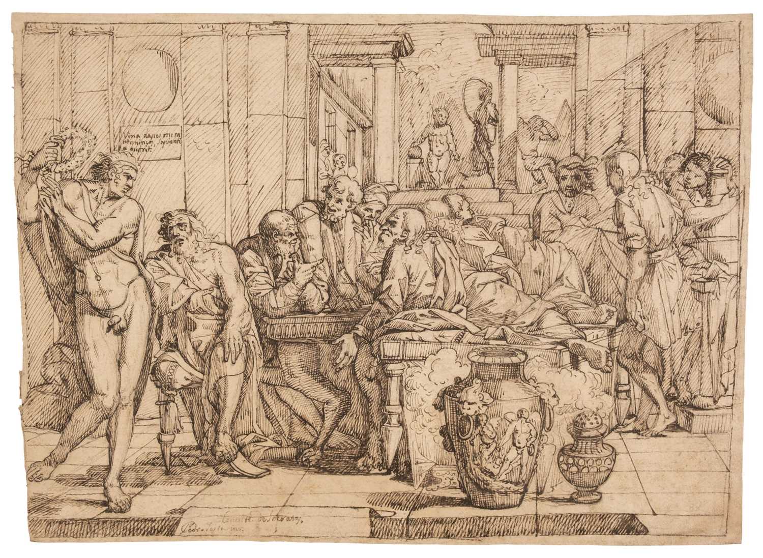 Lot 41 - Spanish School. Plato's Symposium, after Pietro Testa, pen & ink, late 17th/early 18th c.