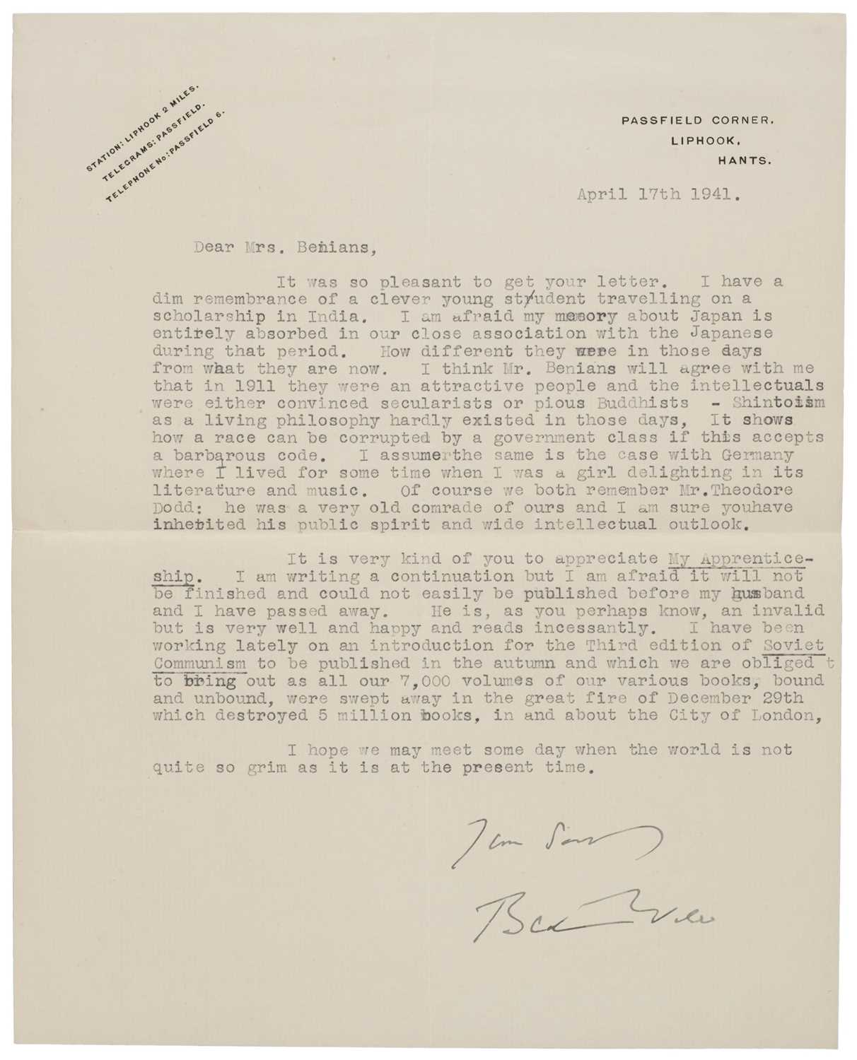 Lot 300 - Marshall (Mary Paley, 1850-1944), A group of 6 Autograph Letters Signed, Cambridge, 1918 etc.