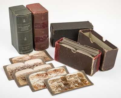 Lot 93 - Stereo View Cards. South African War Through the Stereoscope, Volume I and 3 other boxes