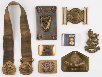 Lot 476 - Royal Scots Fusiliers. A fine wait belt buckle and various Irish military items