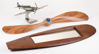 Lot 177 - Propeller. An inter-war mahogany propeller blade, plus two blade propeller