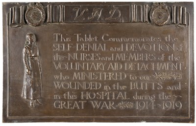 Lot 494 - Voluntary Aid Detachment. A WWI commemorative cast bronze plaque