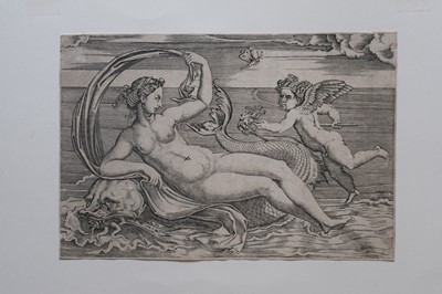 Lot 15 - Veneziano (Agostino, 1510-1536). Venus on a Dolphin, after Raphael, 1516, engraving