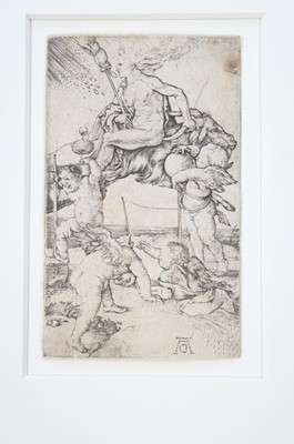 Lot 4 - Durer (Albrecht, 1471-1528). Witch Riding Backwards on a Goat, circa 1500, engraving