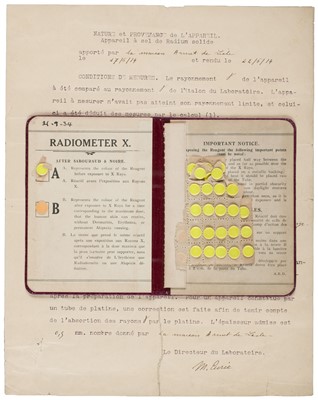 Lot 278 - Curie (Marie, 1867-1934). Part-printed Document Signed, ‘M. Curie’, 25 March 1914