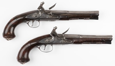 Lot 564 - Pistols. A fine pair of George III flintlock silver mounted pistols by James Barber II
