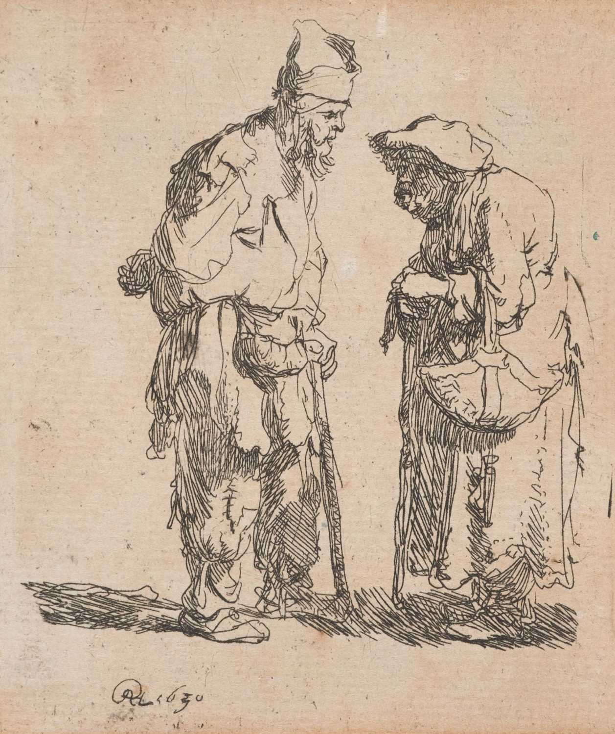 Lot 34 - Rembrandt (Harmensz. van Rijn, 1606-1669). Beggar Man and Woman Conversing, 1630