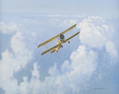 Lot 289 - Shufflebotham (Allen). Tiger Moth in flight, oil on board