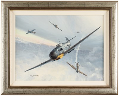 Lot 284 - Postlethwaite (Mark). Combat over Malta, oil on board