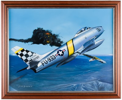 Lot 277 - Brown (Jim). Sabre Dance, 2005, oil on board, showing an F-86 Sabre