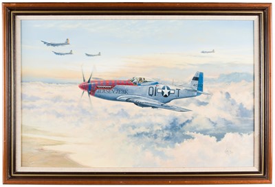 Lot 279 - Hutton (Len). North American P-51D Mustang ‘Jersey Jerk’, oil on board