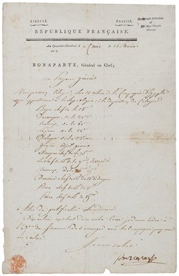 Lot 326 - Napoleon I (1769-1821), Emperor of France, 1804-14, 1815. Document Signed, ‘Bonaparte’, Cairo, 1799