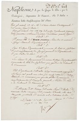 Lot 327 - Napoleon I (1769-1821), Emperor of France, 1804-14, 1815. Document Signed, 'Napol', 1810