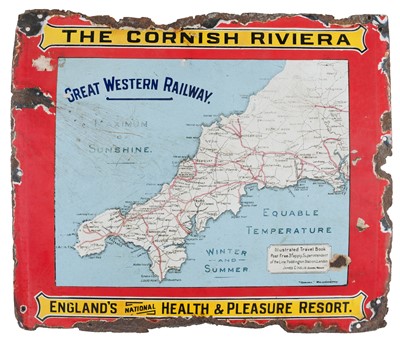 Lot 353 - Great Western Railway. Enamel advertising sign by "Chromo" Wolverhampton, The Cornish Riviera