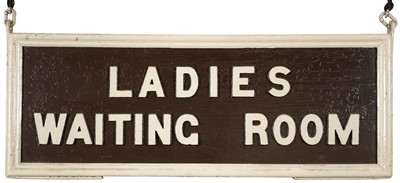 Lot 371 - Railwayana. A Victorian or Edwardian wooden double-sided platform sign, 'Ladies Waiting Room'