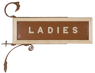 Lot 370 - Railwayana. A Victorian or Edwardian wooden double-sided platform sign, 'Ladies'