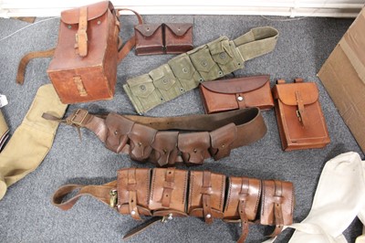 Lot 447 - Military accoutrements. WWII Bren gun leather magazine case and other items