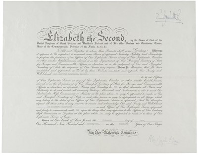 Lot 282 - Elizabeth II (1926-2022). Document Signed, 'Elizabeth R', 16 June 1971