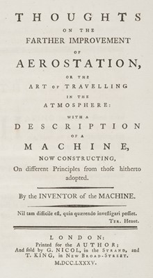 Lot 358 - Hoole (Samuel). Thoughts on the Farther Improvement of Aerostation, 1785
