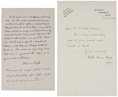 Lot 280 - Doyle (Arthur Conan, 1859-1930). Autograph Note Signed, 'A. Conan Doyle', no date, c. 1919