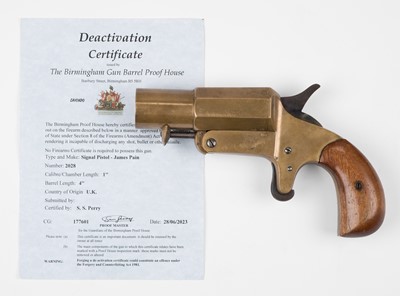 Lot 411 - Flare pistol. A WWI British brass flare pistol by James Pain & Sons Ltd, London