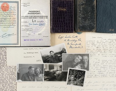 Lot 84 - Leslie Scott SAARF. Small collection of letters, diaries and photographs, 1941-47