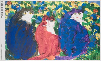 Lot 260 - Three Cats with Blue Flowers, 1991, colour lithographic poster