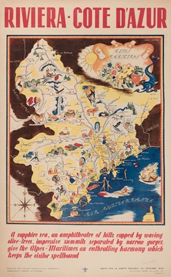 Lot 252 - Riviera - Cote D'Azur, printed in France, 1940s, colour lithographic poster