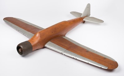 Lot 268 - Wind tunnel model. A large carved wooden and alloy wind tunnel model of Fairey N.8/39