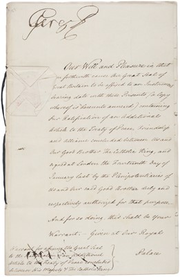 Lot 293 - George III (1738-1820), King of Great Britain and Ireland, 1760-1820. Document Signed, 22 May 1809