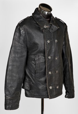 Lot 500 - WWI jacket. A WWI Austro-Hungarian black leather double-breasted jacket
