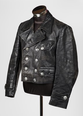 Lot 464 - Reichspost. A WWII black leather Reichspost black leather jacket