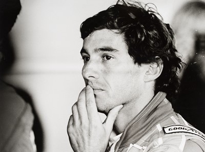 Lot 97 - Smith (Chris, b. 1937). A fine profile portrait of motor racing driver Ayrton Senna, c. 1985