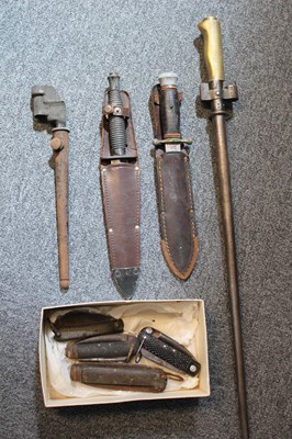 Lot 410 - Fighting knife. A WWII 3rd pattern commando knife by William Rodgers, bayonet etc