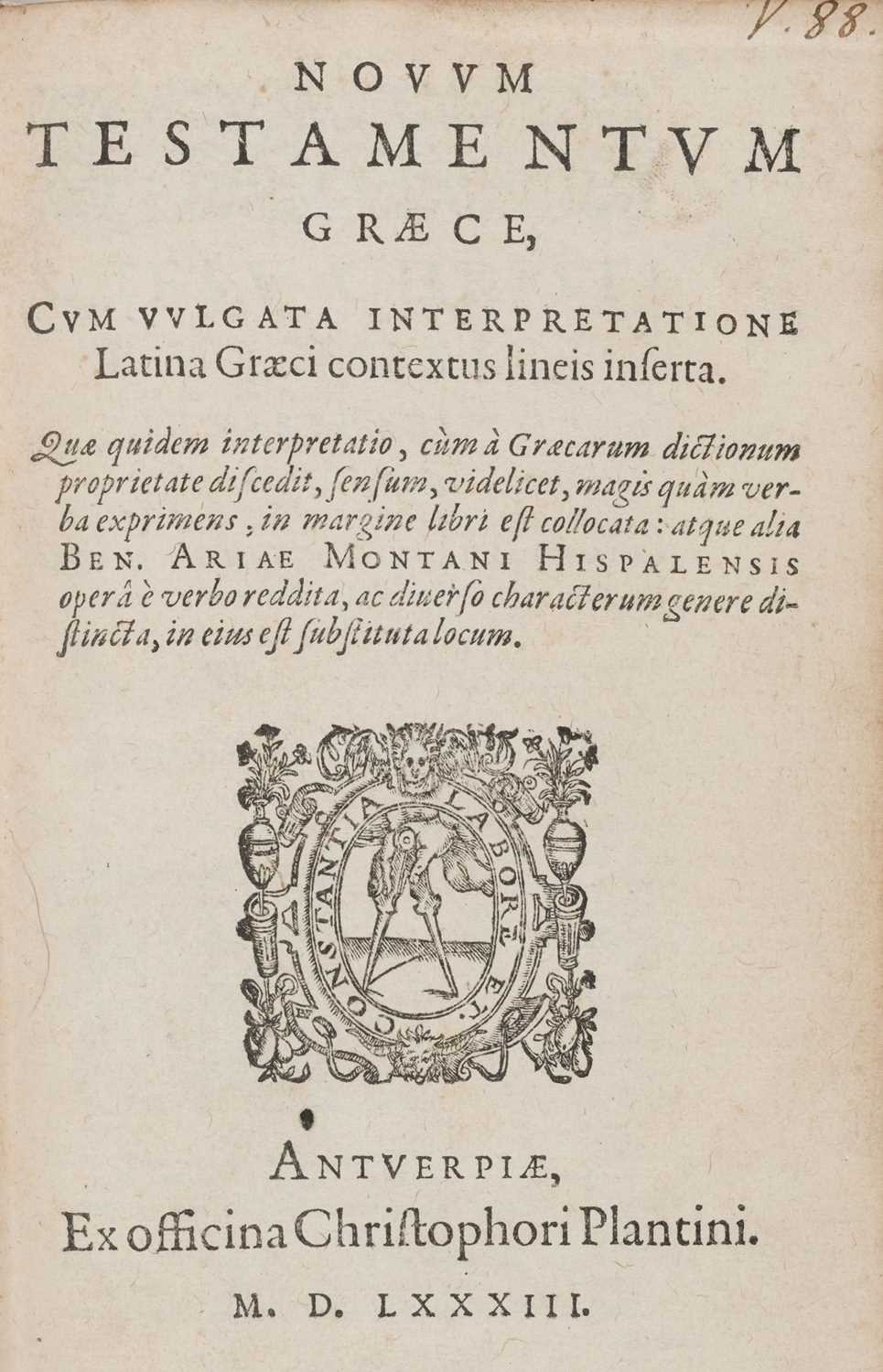 Lot 316 - New Testament [Greek & Latin]. Novum Testamentum Graece, cum Vulgata Interpretatione Latina..., 1583