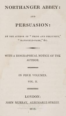 Lot 518 - Austen (Jane). Northanger Abbey: And Persuasion, vols II-III only (of 4), 1st edition, 1818