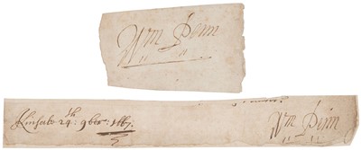 Lot 333 - Penn (William, 1621-1670). Two ink signatures, ‘Wm Penn’, c. 1660s