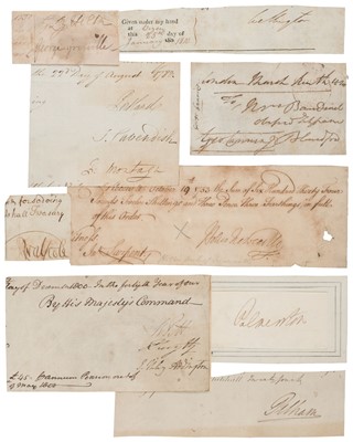 Lot 334 - Prime Minister Autographs. A group of 9 autographs of British Prime Ministers, 18th & 19th century