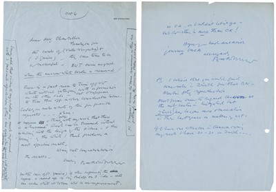 Lot 330 - Nicholson (Benjamin Lauder, 1894-1982), English painter. Two Autograph Letters Signed, c. 1960s