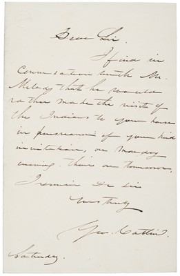Lot 274 - Catlin (George, 1796-1872). Autograph Letter Signed, c. 1845