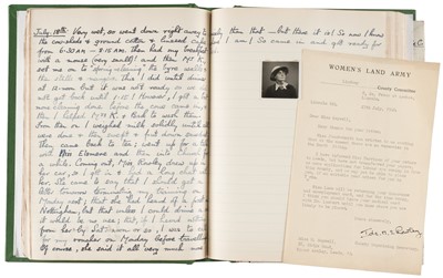 Lot 83 - Women's Land Army. Notes on Work in the Land Army, by Nancy Saywell, 1939-40, scrap album and diary