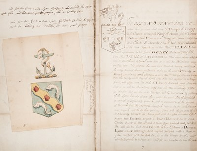 Lot 361 - Grant of Arms & Heraldry. A gathering of 33 MS papers of Sir Thomas & Henry St George, c. 1557-1708