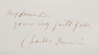 Lot 279 - Darwin (Charles Robert, 1809-1882). Autograph Subscription Signed, no date