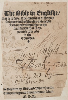 Lot 182 - Bible [English]. The Bible in Englishe, that is to saye. The content of al the holy scripture, 1550