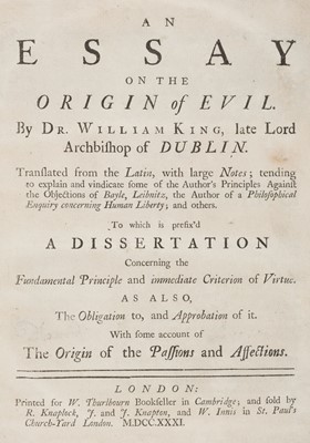 Lot 236 - King (William, Archbishop of Dublin). An Essay on the Origin of Evil, 1st edition, 1731