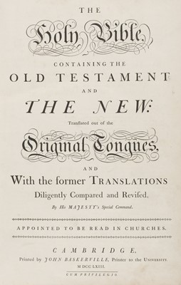 Lot 245 - Bible [English]. The Holy Bible, containing the Old Testament and the New..., John Baskerville, 1763