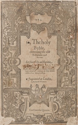 Lot 188 - Bible [English]. The Holy Byble, conteyning the olde Testament and the newe..., 1575