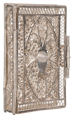 Lot 389 - Silver Filigree Binding. A George III silver filigree almanack book case